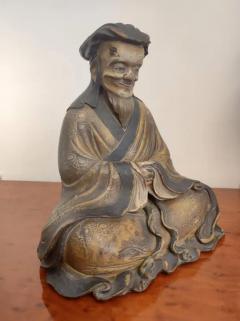 Japanese old man statue Tenmei Era dated 1781 - 3697136