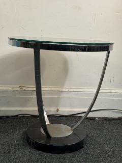 Jay Spectre ART DECO REVIVAL CHROME STRAP BLACK GLASS TOP TABLE - 4339145