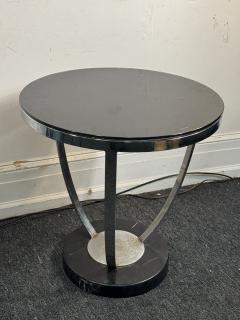 Jay Spectre ART DECO REVIVAL CHROME STRAP BLACK GLASS TOP TABLE - 4339146
