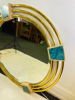 Jay Spectre MONUMENTAL MODERN TRIPLE BRASS RING MIRROR WITH LAPIS LAZULI ENAMEL MIRROR - 1439691