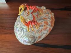 Jay Strongwater Enameled Crab Sculpture on Abalone Shell - 3982604