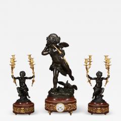 Jean Antoine Houdon A LARGE FRENCH PATINATED BRONZE FIGURAL CLOCK GARNITURE - 3570273