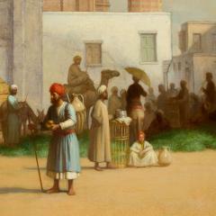 Jean Baptiste Bertrand Orientalist Oil Painting of a Cairo Street Scene by James Bertrand - 4721404