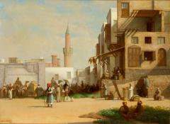 Jean Baptiste Bertrand Orientalist Oil Painting of a Cairo Street Scene by James Bertrand - 4727750