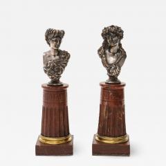 Jean Baptiste Clesinger Pair of Silvered Bronze and Rouge Marble Busts - 807532