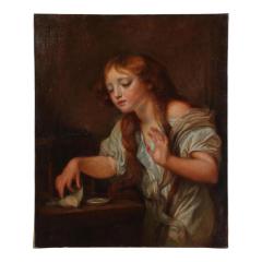 Jean Baptiste Greuze Antique Oil Painting of a Young Girl With a Bird After Jean Baptiste Greuze - 4442959