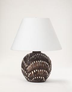 Jean Besnard Brown White Drip Motif Ceramic Lamp France c 1935 40 - 4236108