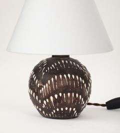 Jean Besnard Brown White Drip Motif Ceramic Lamp France c 1935 40 - 4236110