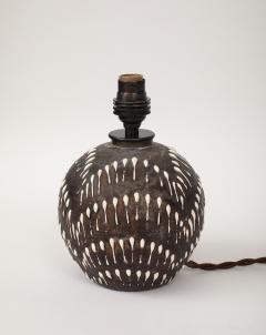 Jean Besnard Brown White Drip Motif Ceramic Lamp France c 1935 40 - 4236111