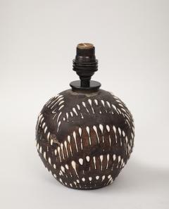 Jean Besnard Brown White Drip Motif Ceramic Lamp France c 1935 40 - 4236113