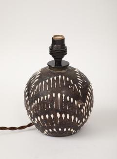 Jean Besnard Brown White Drip Motif Ceramic Lamp France c 1935 40 - 4236114