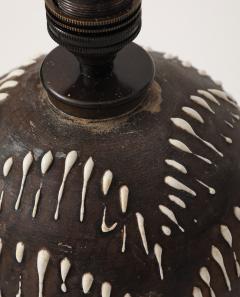 Jean Besnard Brown White Drip Motif Ceramic Lamp France c 1935 40 - 4236115