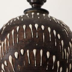 Jean Besnard Brown White Drip Motif Ceramic Lamp France c 1935 40 - 4236116
