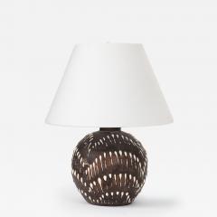 Jean Besnard Brown White Drip Motif Ceramic Lamp France c 1935 40 - 4236713