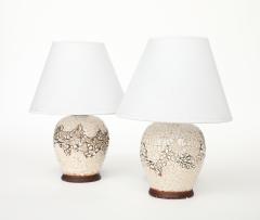 Jean Besnard Pair Jean Besnard Small Off White Crackle Lamps signed dated Besnard 1951 - 4620781