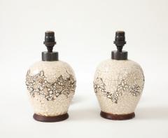 Jean Besnard Pair Jean Besnard Small Off White Crackle Lamps signed dated Besnard 1951 - 4620786