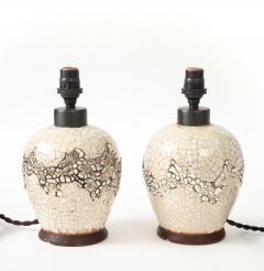 Jean Besnard Pair Jean Besnard Small Off White Crackle Lamps signed dated Besnard 1951 - 4620787
