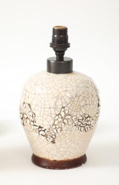 Jean Besnard Pair Jean Besnard Small Off White Crackle Lamps signed dated Besnard 1951 - 4620789