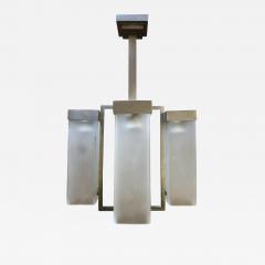 Jean Boris Lacroix French Modernist Nickel Bronze and Frosted Glass Chandelier - 2721080