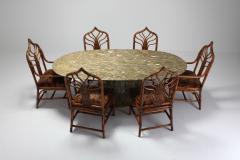 Jean Charles Jean Charles Onyx and Gold Leaf Marble and Brass Dining Table 1970s - 984800