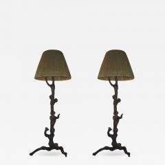 Jean Charles Moreux Pair Rare French Mid Century Primitivist Standing Lamps in Manner of Moreux - 1845814