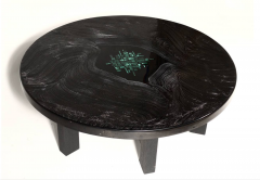 Jean Claude Dresse Black resin circular circular coffee table inlay malachite by Jean Claude Dresse - 769810