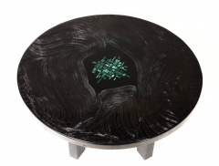 Jean Claude Dresse Black resin circular circular coffee table inlay malachite by Jean Claude Dresse - 769812