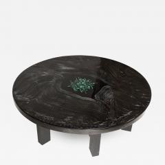 Jean Claude Dresse Black resin circular circular coffee table inlay malachite by Jean Claude Dresse - 770496