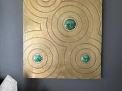 Jean Claude Dresse Engraved Brass and Malachite Wall Sculpture Artwork - 3711459