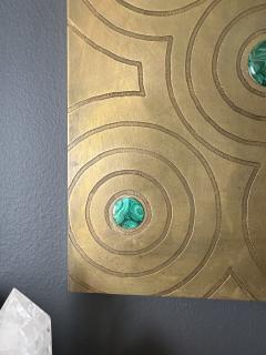 Jean Claude Dresse Engraved Brass and Malachite Wall Sculpture Artwork - 3711460