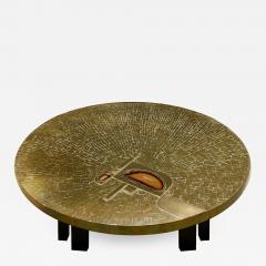 Jean Claude Dresse Jean Claude Dresse Exceptional Coffee Table Brass with Red Agate 1980s signed  - 753887