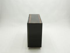 Jean Claude Mahey Black lacquer burl wood brass cabinet sideboard by J C Mahey 1970s - 1852853