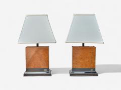 Jean Claude Mahey Burl Wood Chrome Table Lamps France 1960s - 4207112