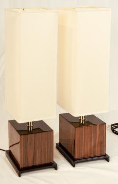 Jean Claude Mahey Cubical Lacquered Palisander Black Table Lamps - 2432322