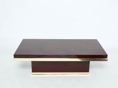 Jean Claude Mahey J C Mahey cherry red lacquer and brass coffee table 1970s - 2224671