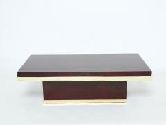 Jean Claude Mahey J C Mahey cherry red lacquer and brass coffee table 1970s - 2224673