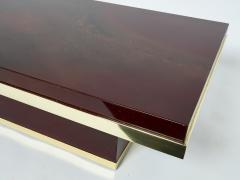 Jean Claude Mahey J C Mahey cherry red lacquer and brass coffee table 1970s - 2224676