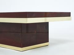 Jean Claude Mahey J C Mahey cherry red lacquer and brass coffee table 1970s - 2224677