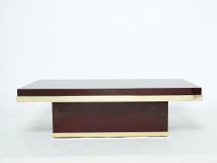 Jean Claude Mahey J C Mahey cherry red lacquer and brass coffee table 1970s - 2224678