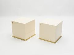 Jean Claude Mahey J C Mahey lacquer and brass cube end tables 1970s - 1025778