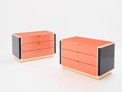 Jean Claude Mahey J C Mahey pair of pink black lacquer brass nightstands chests 1970s - 3546386