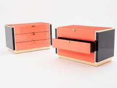 Jean Claude Mahey J C Mahey pair of pink black lacquer brass nightstands chests 1970s - 3546387