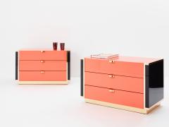 Jean Claude Mahey J C Mahey pair of pink black lacquer brass nightstands chests 1970s - 3546389