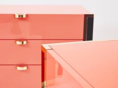 Jean Claude Mahey J C Mahey pair of pink black lacquer brass nightstands chests 1970s - 3546395