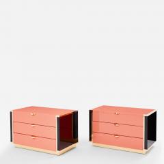 Jean Claude Mahey J C Mahey pair of pink black lacquer brass nightstands chests 1970s - 3547015