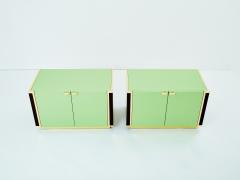 Jean Claude Mahey J C Mahey pair of small green lacquer and brass cabinets 1970s - 3424761