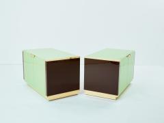 Jean Claude Mahey J C Mahey pair of small green lacquer and brass cabinets 1970s - 3424763