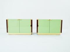 Jean Claude Mahey J C Mahey pair of small green lacquer and brass cabinets 1970s - 3424767