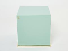 Jean Claude Mahey J C Mahey turquoise blue lacquer and brass cube end tables 1970s - 2304064