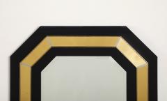 Jean Claude Mahey Jean Claude Mahey Octagonal Black Lacquered Brass Wall Mirror circa 1970 - 4783827